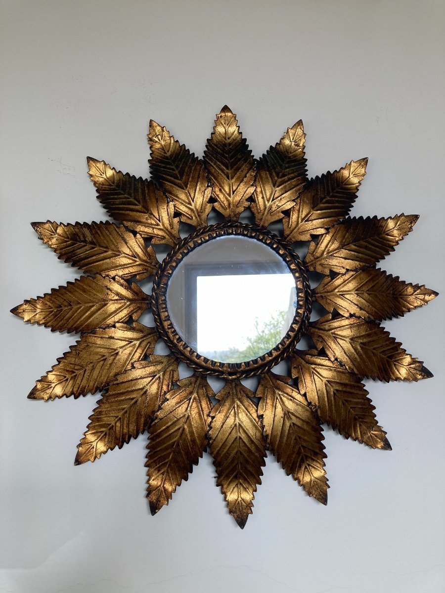 Gold Iron Sun Mirror, 1960s -photo-4
