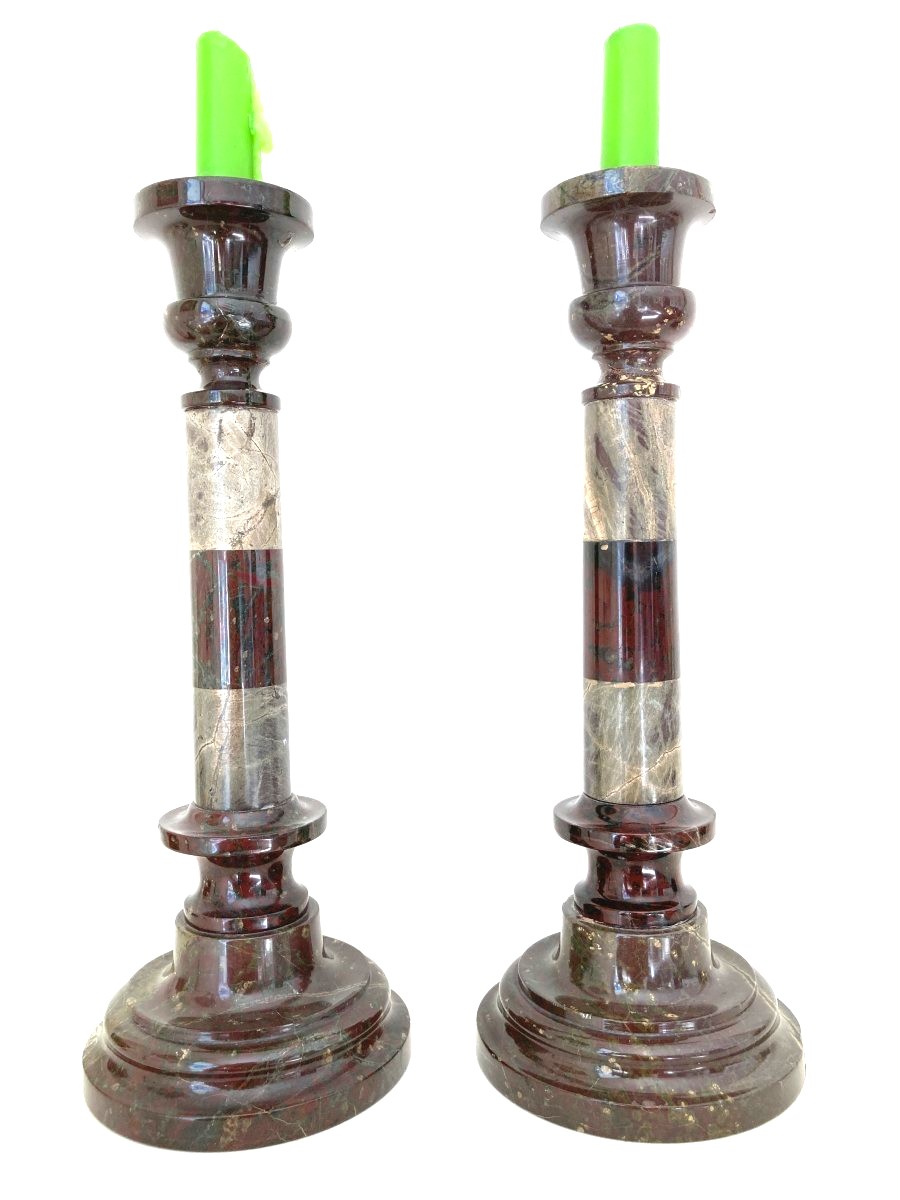 Bougeoirs en marbre bicolore, 19ème