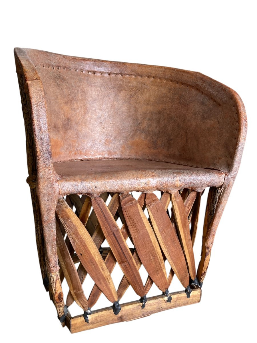 Fauteuil Equipale en cuir, Art populaire  - Mexique, années 1970-photo-3