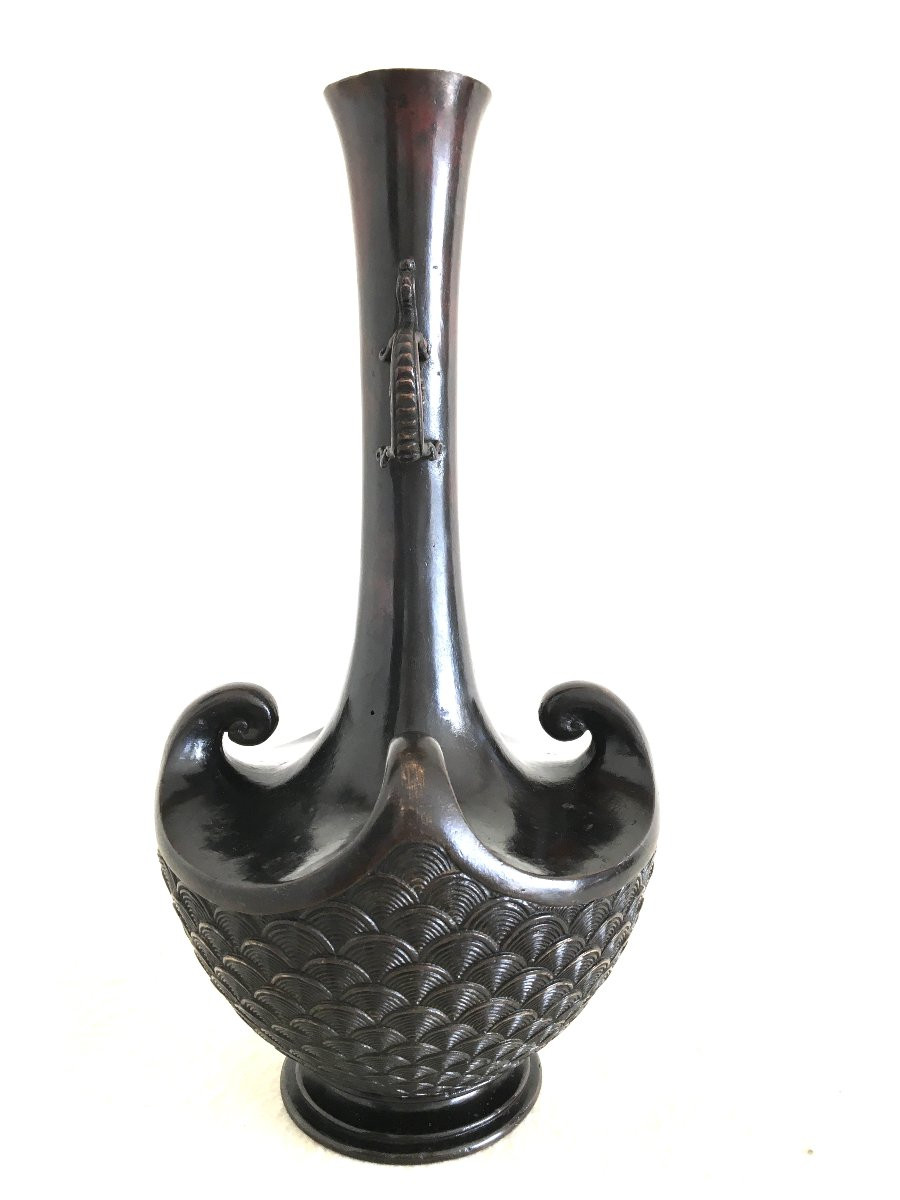 Japanese Bronze Vase, Meiji Period -photo-2