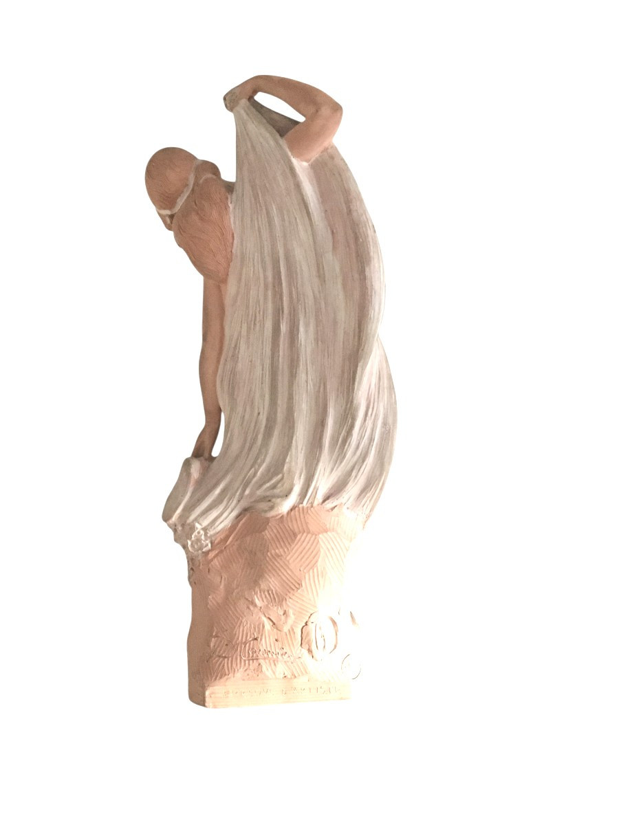 Terracotta Sculpture, Naked Woman With Drape, By Joé Descomps Known As Cormier-photo-1