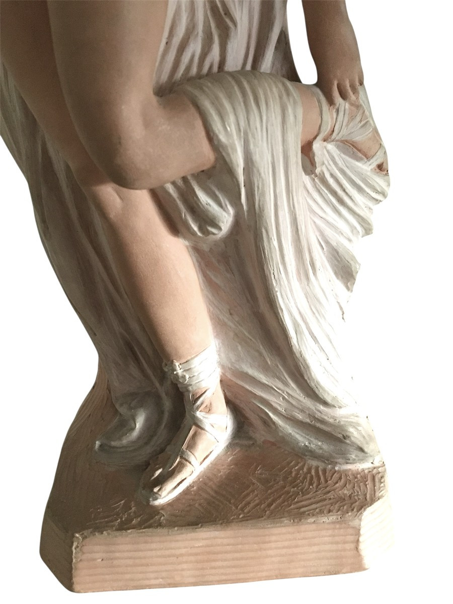 Terracotta Sculpture, Naked Woman With Drape, By Joé Descomps Known As Cormier-photo-3