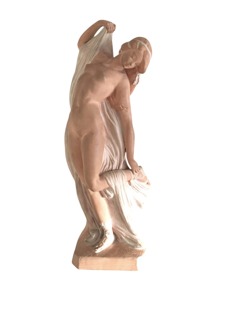 Terracotta Sculpture, Naked Woman With Drape, By Joé Descomps Known As Cormier-photo-6
