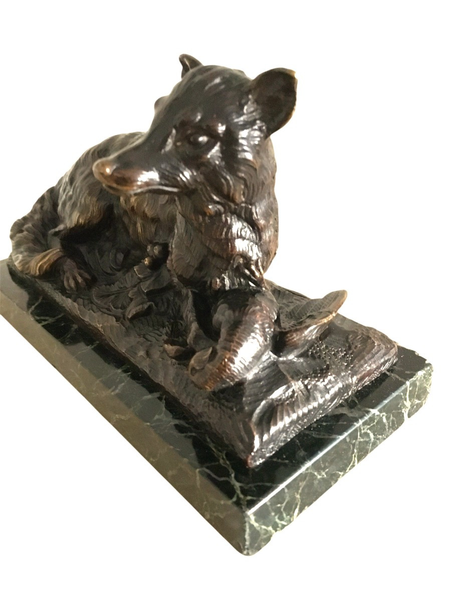 Paire de Sujets Animaliers en bronze, 2 renards, Fin 19ème -photo-3