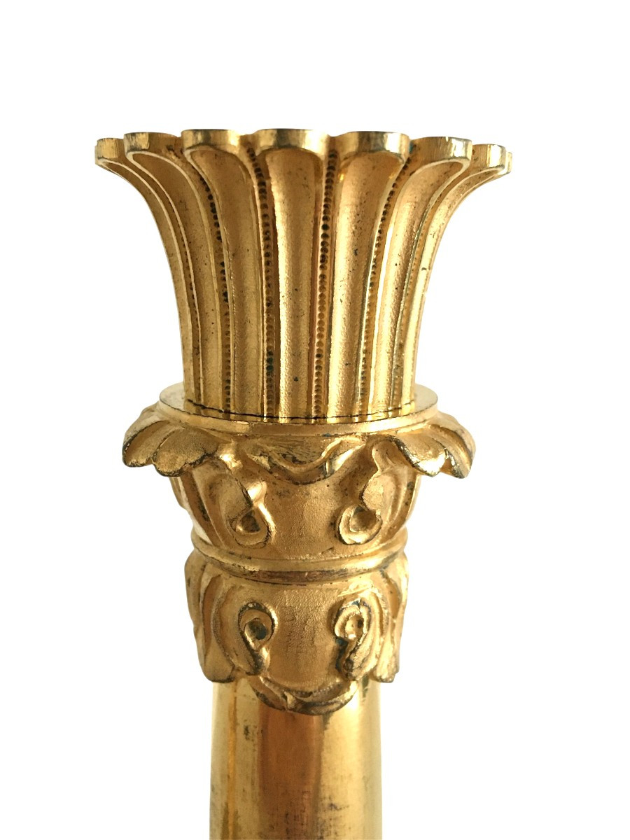 Paire de bougeoirs, en bronze doré, Début 19ème (vers 1820)-photo-2