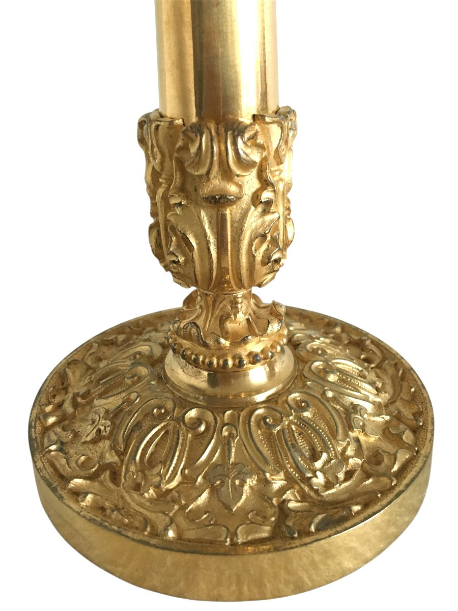 Paire de bougeoirs, en bronze doré, Début 19ème (vers 1820)-photo-3