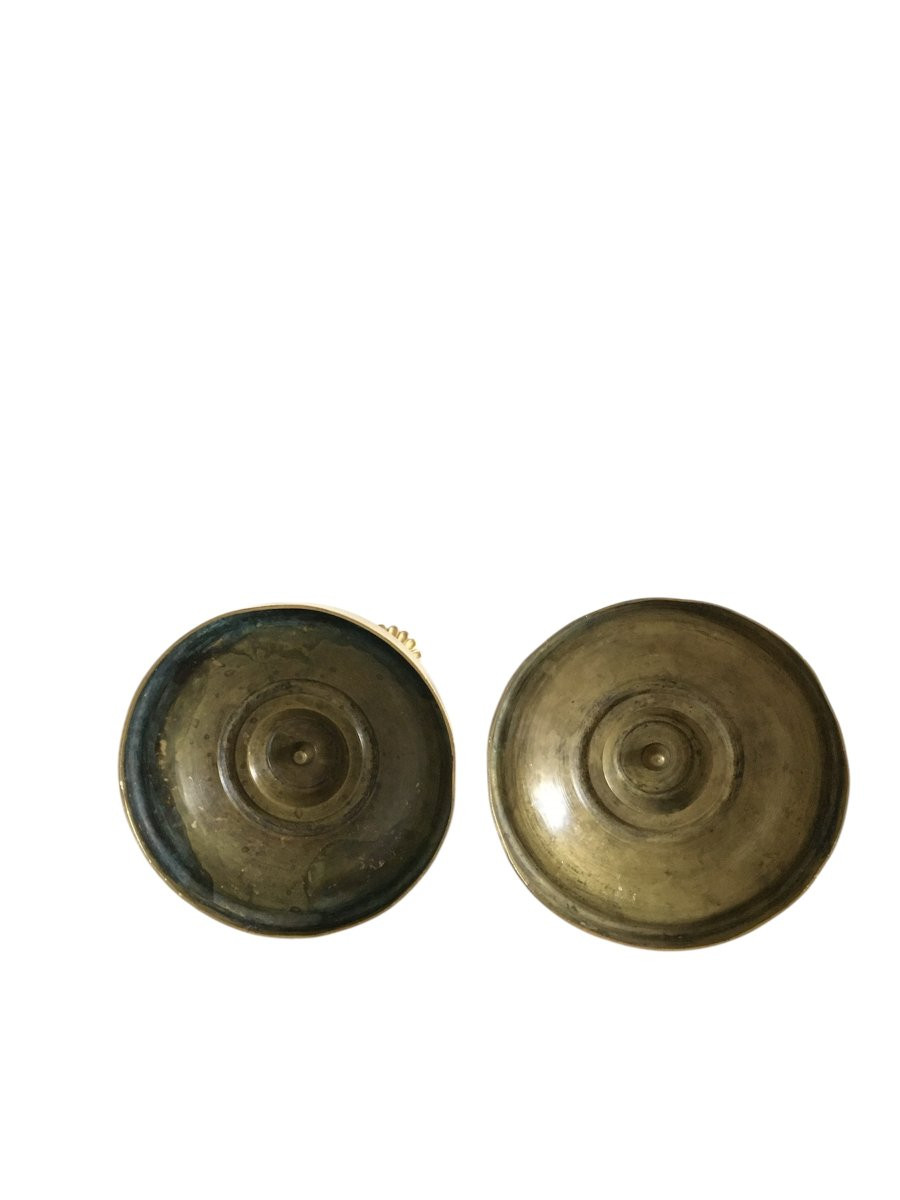 Paire de bougeoirs, en bronze doré, Début 19ème (vers 1820)-photo-5