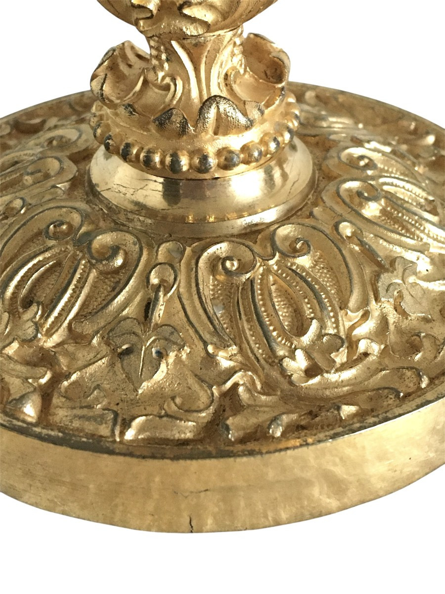 Paire de bougeoirs, en bronze doré, Début 19ème (vers 1820)-photo-2