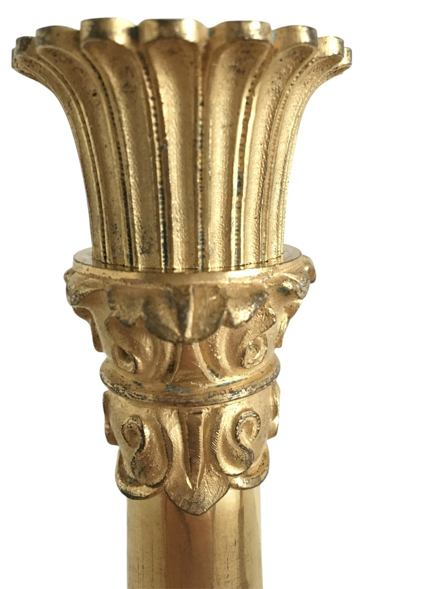 Paire de bougeoirs, en bronze doré, Début 19ème (vers 1820)-photo-3