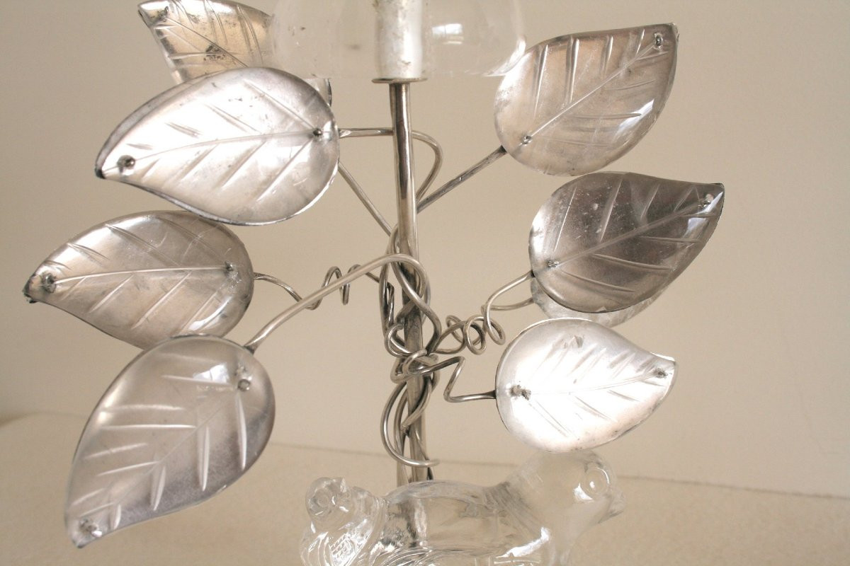 Pair Of Silver-plated Metal And Rock Crystal Candlesticks - Baguès Style-photo-1