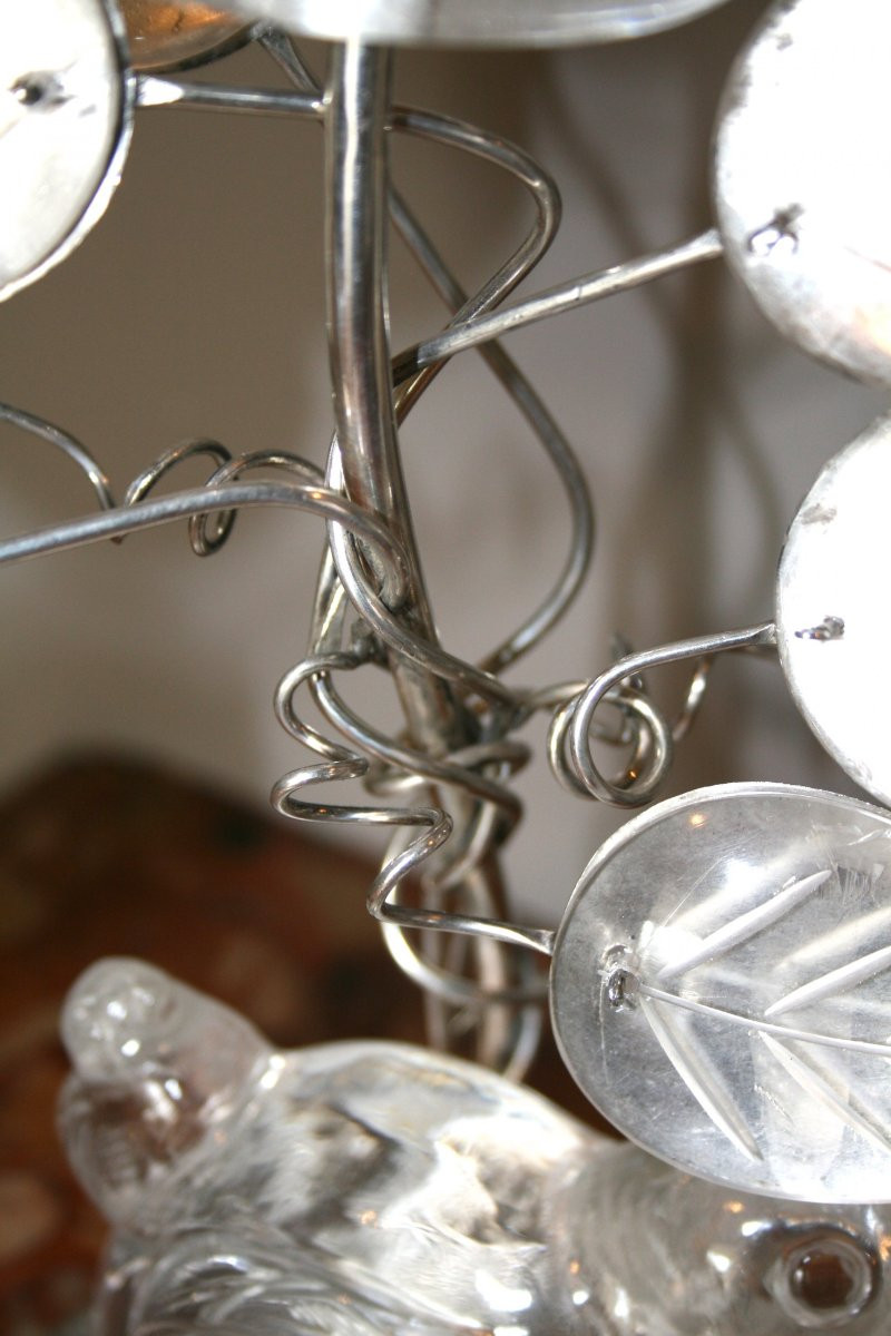 Pair Of Silver-plated Metal And Rock Crystal Candlesticks - Baguès Style-photo-2