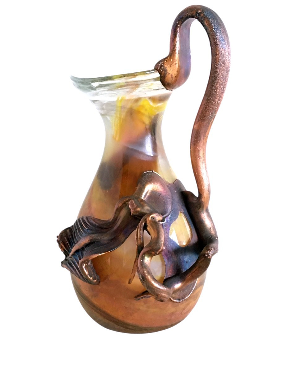 Aiguière en verre soufflé, signé Filip Ravert, Art Nouveau-photo-2