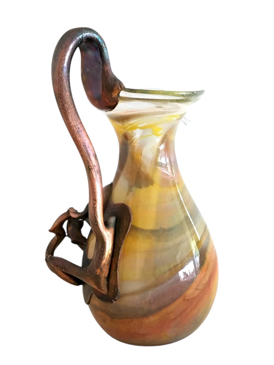 Aiguière en verre soufflé, signé Filip Ravert, Art Nouveau-photo-3