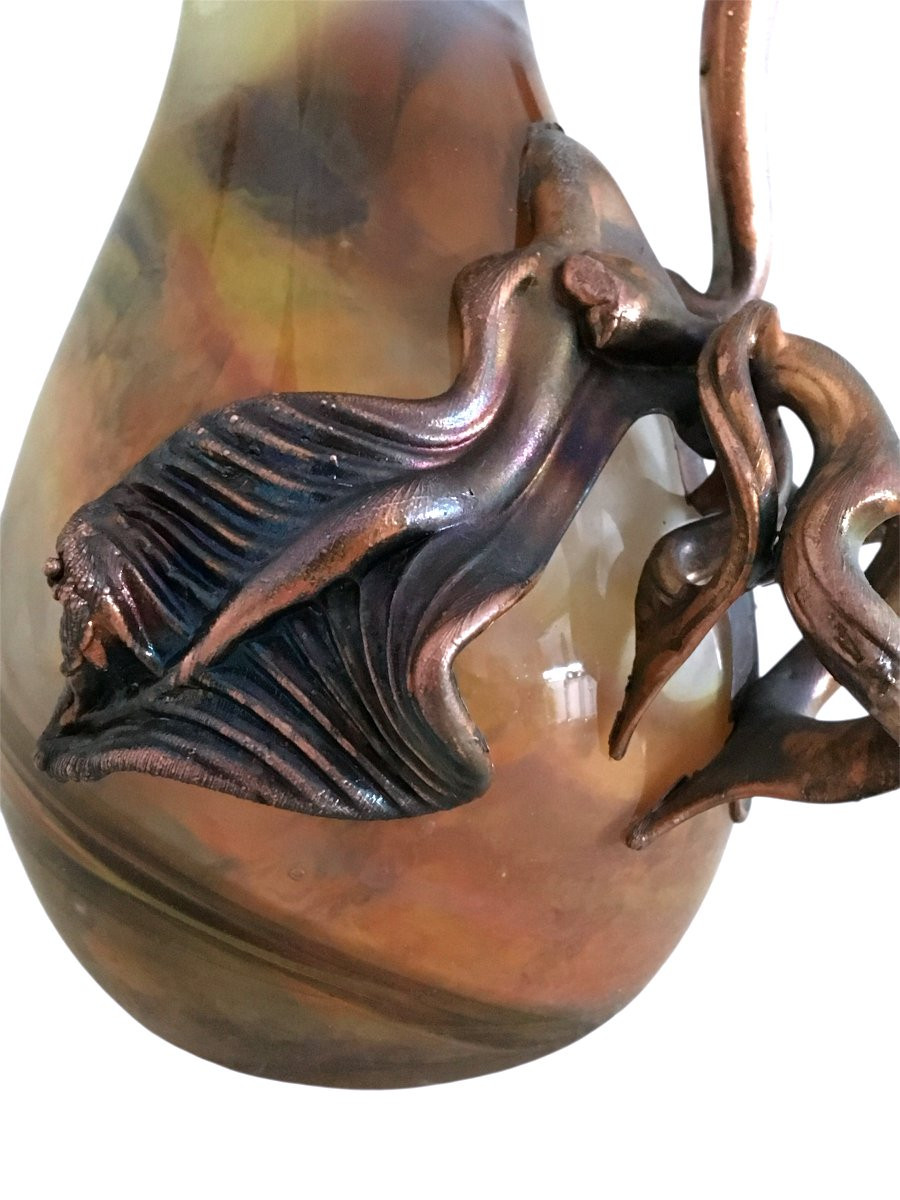 Aiguière en verre soufflé, signé Filip Ravert, Art Nouveau-photo-4