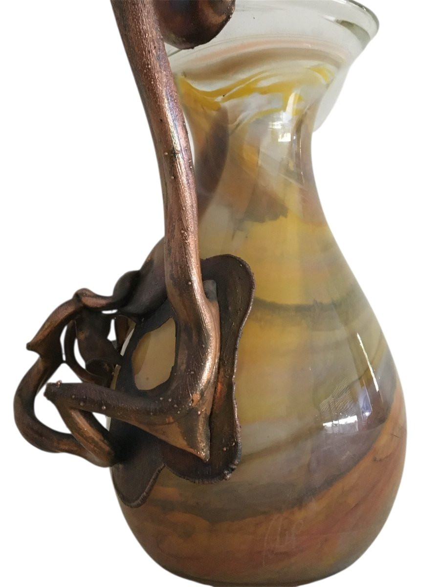 Aiguière en verre soufflé, signé Filip Ravert, Art Nouveau-photo-1