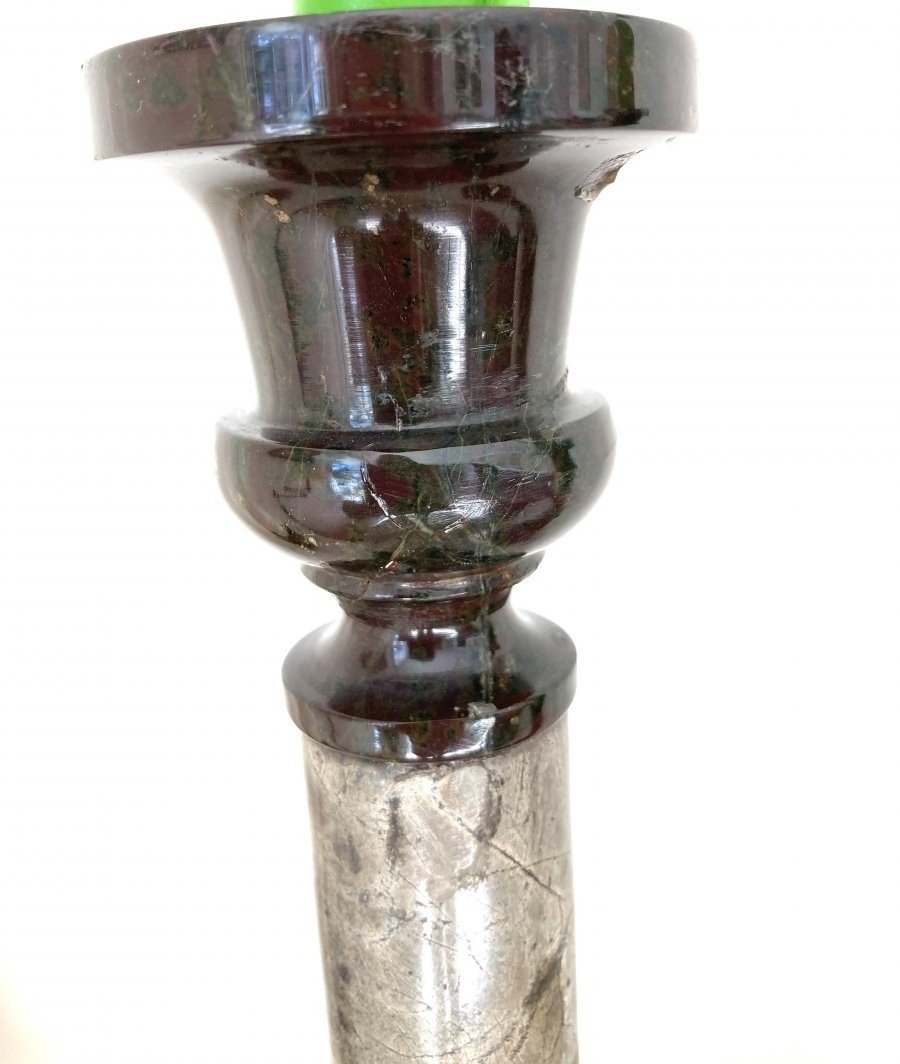 Paire de Bougeoirs en marbre bicolore, 19ème-photo-3