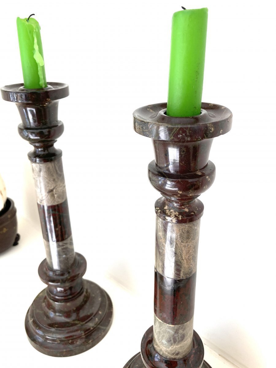 Paire de Bougeoirs en marbre bicolore, 19ème-photo-4