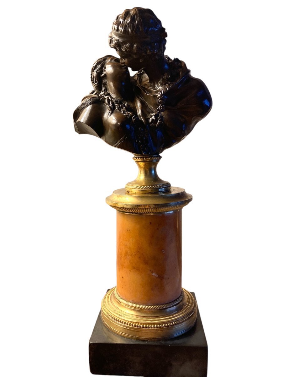Bronze Sculpture, The Kiss Given, After Jean Antoine Houdon (1741-1828), Circa 1820-photo-2