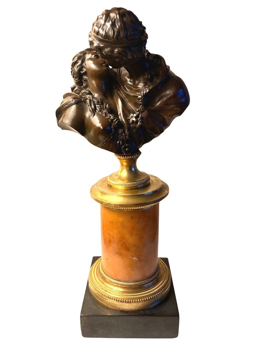 Bronze Sculpture, The Kiss Given, After Jean Antoine Houdon (1741-1828), Circa 1820-photo-3