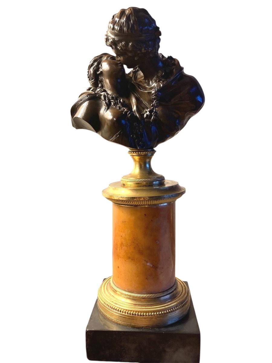 Bronze Sculpture, The Kiss Given, After Jean Antoine Houdon (1741-1828), Circa 1820-photo-4