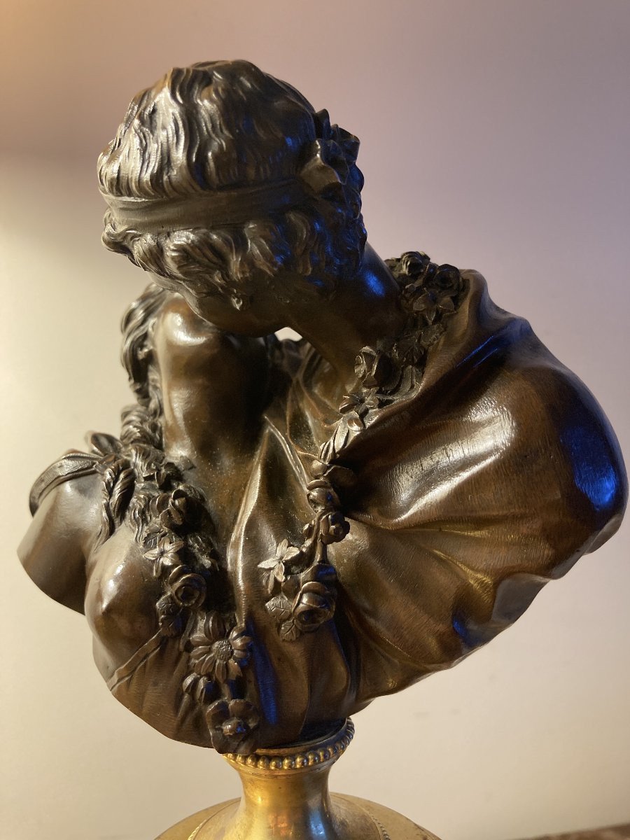 Bronze Sculpture, The Kiss Given, After Jean Antoine Houdon (1741-1828), Circa 1820-photo-3
