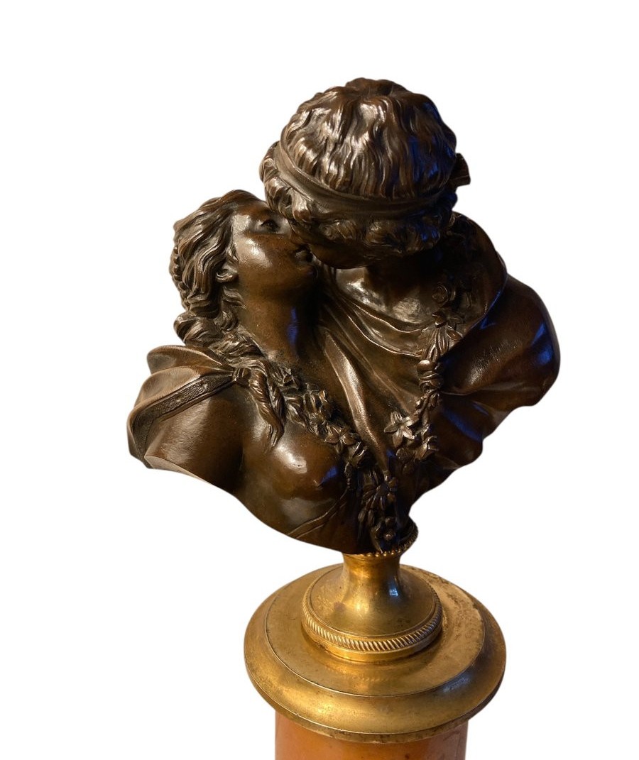 Bronze Sculpture, The Kiss Given, After Jean Antoine Houdon (1741-1828), Circa 1820