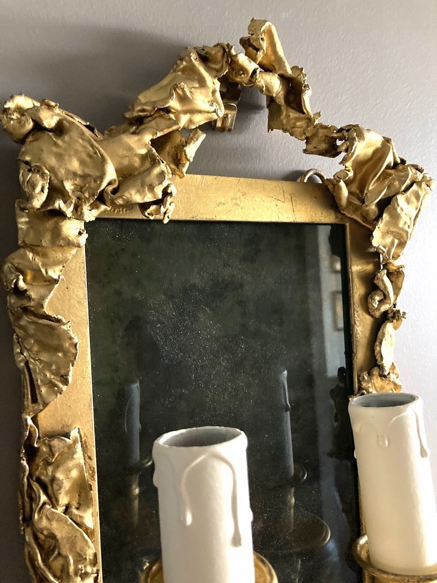 Pair Of Wall Sconces, In Gilt Brass - Creation From The 1970s-photo-3