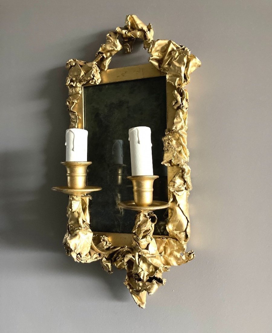Pair Of Wall Sconces, In Gilt Brass - Creation From The 1970s-photo-4