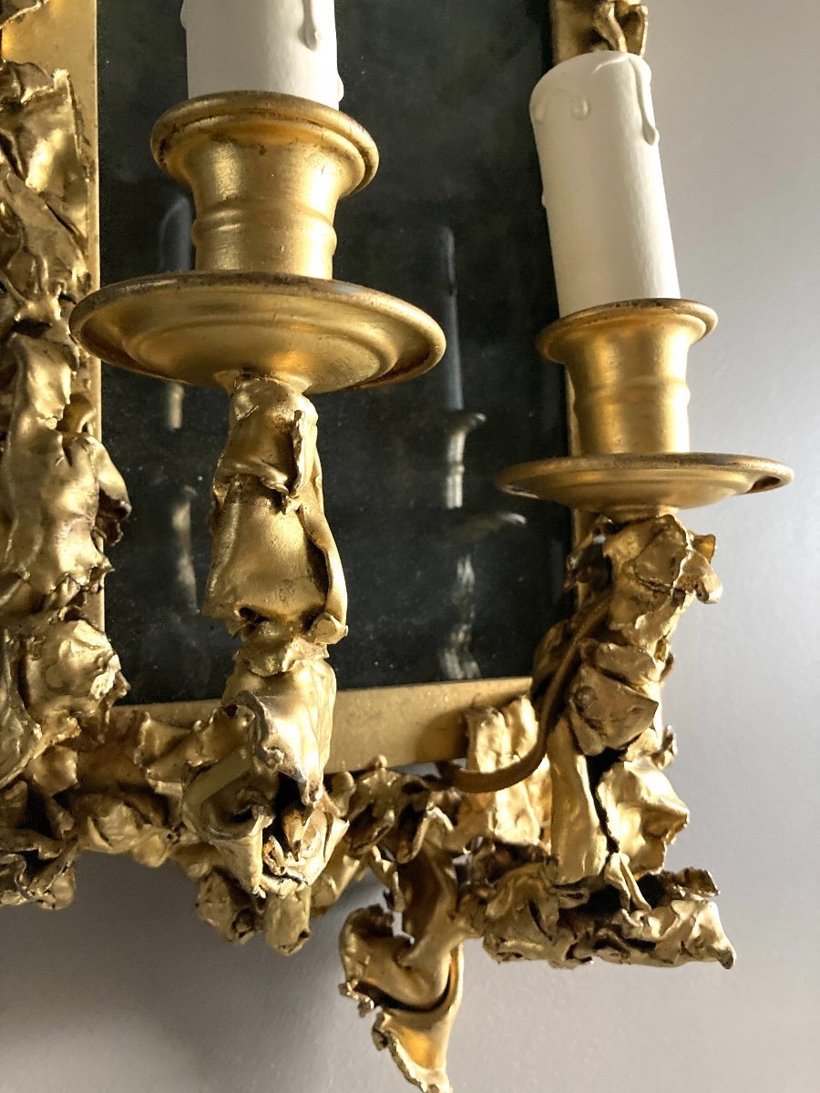 Pair Of Wall Sconces, In Gilt Brass - Creation From The 1970s-photo-1