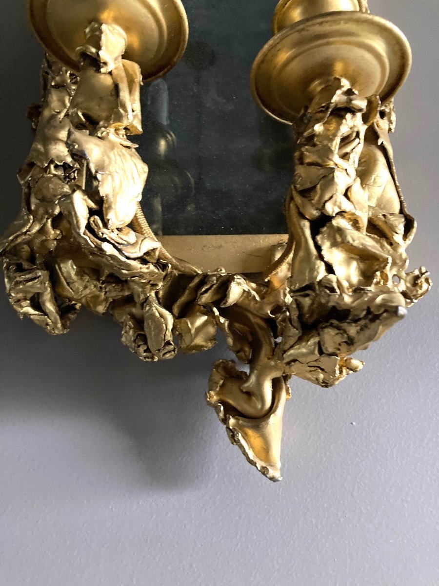 Pair Of Wall Sconces, In Gilt Brass - Creation From The 1970s-photo-2
