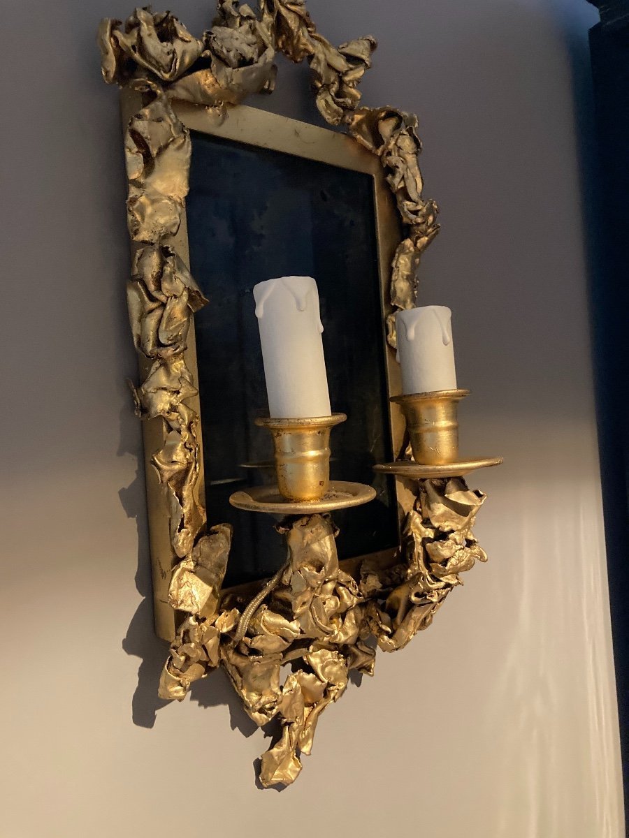 Pair Of Wall Sconces, In Gilt Brass - Creation From The 1970s-photo-3