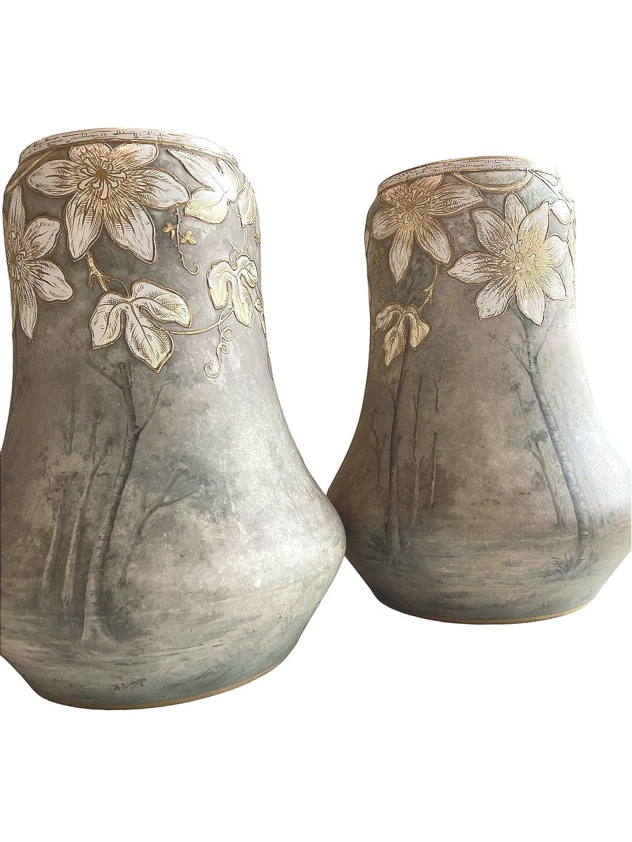 Paire de vases en Céramique, Signé Franz Anton Mehlen, Art Nouveau-photo-3