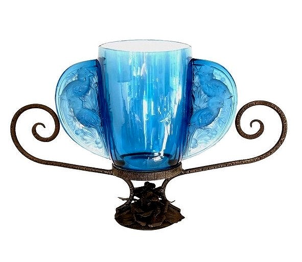 Glass Vase, Les Oiseaux Des Iles, Verlys France Art Deco 1940