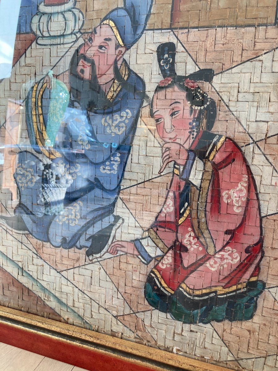 Grande Peinture Chinoise sur panneau de Bambou, 19ème, Chine-photo-3