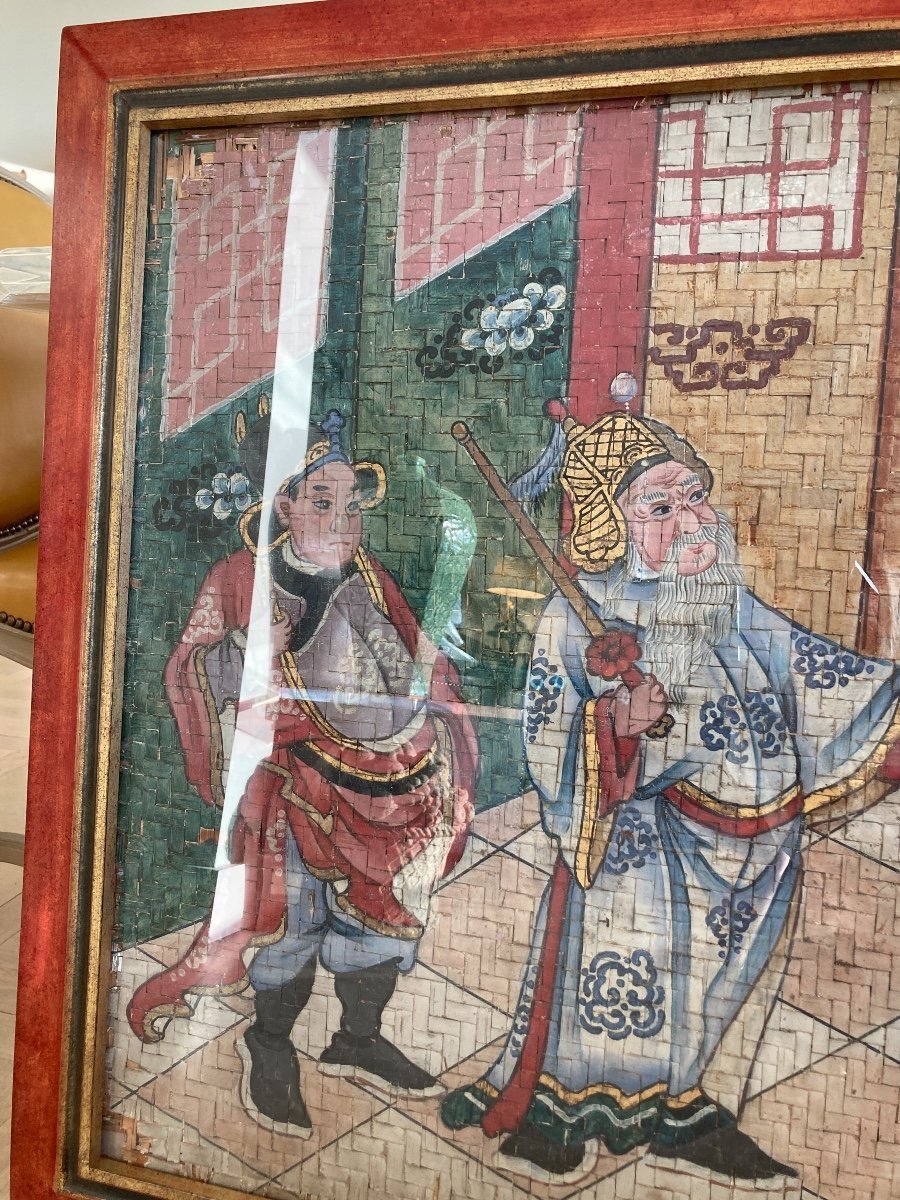 Grande Peinture Chinoise sur panneau de Bambou, 19ème, Chine-photo-4