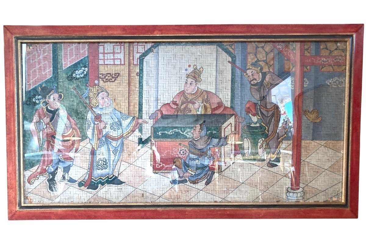 Grande Peinture Chinoise, 164 cm, Panneau de Bambou, 19ème Chine-photo-2