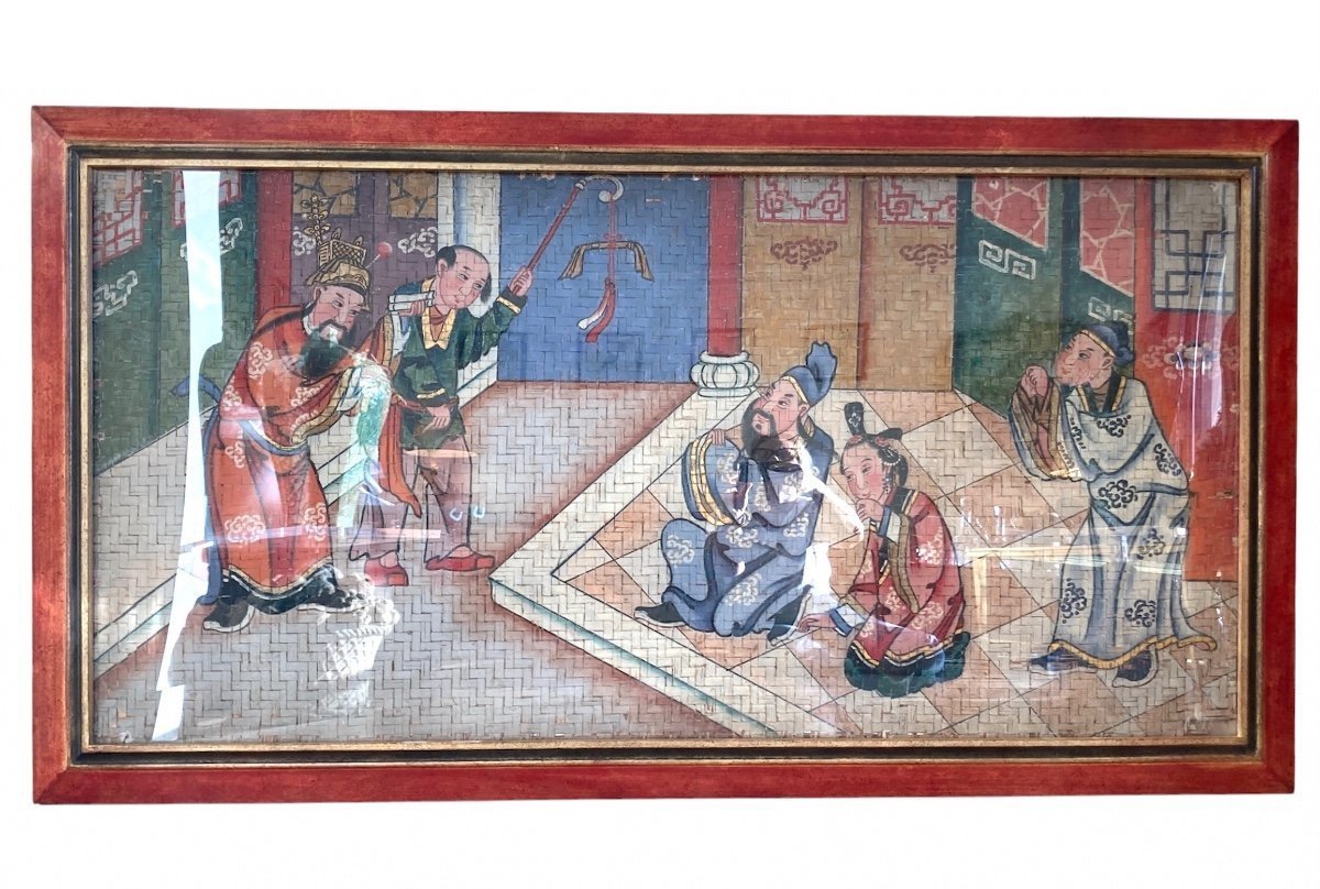 Grande Peinture Chinoise sur panneau de Bambou, 19ème, Chine-photo-1