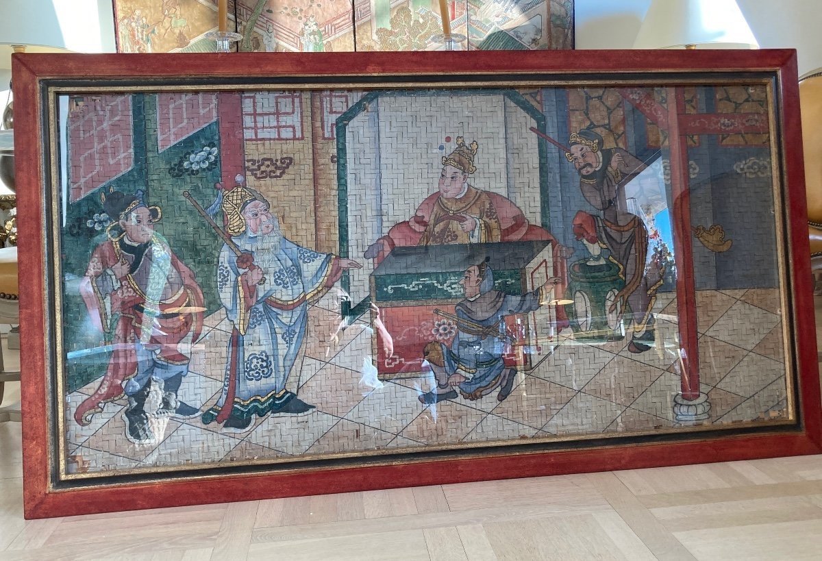 Grande Peinture Chinoise sur panneau de Bambou, 19ème, Chine-photo-5