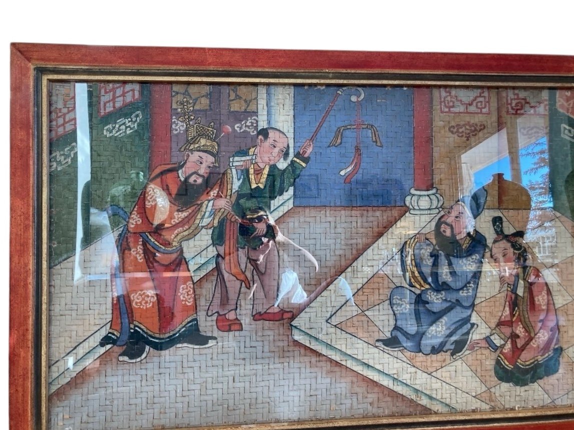 Grande Peinture Chinoise sur panneau de Bambou, 19ème, Chine-photo-6