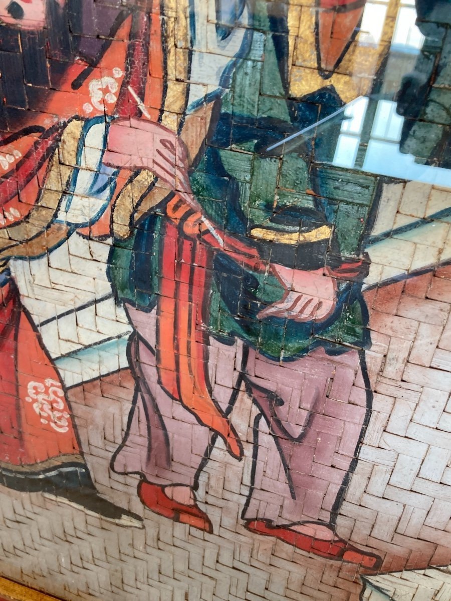 Grande Peinture Chinoise sur panneau de Bambou, 19ème, Chine-photo-8