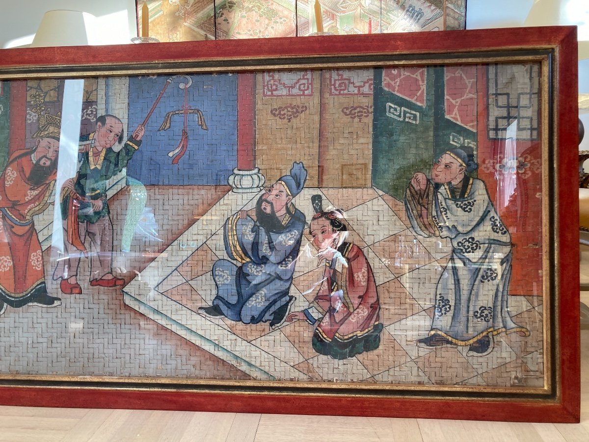 Grande Peinture Chinoise, 164 cm, Panneau de Bambou, 19ème Chine-photo-1
