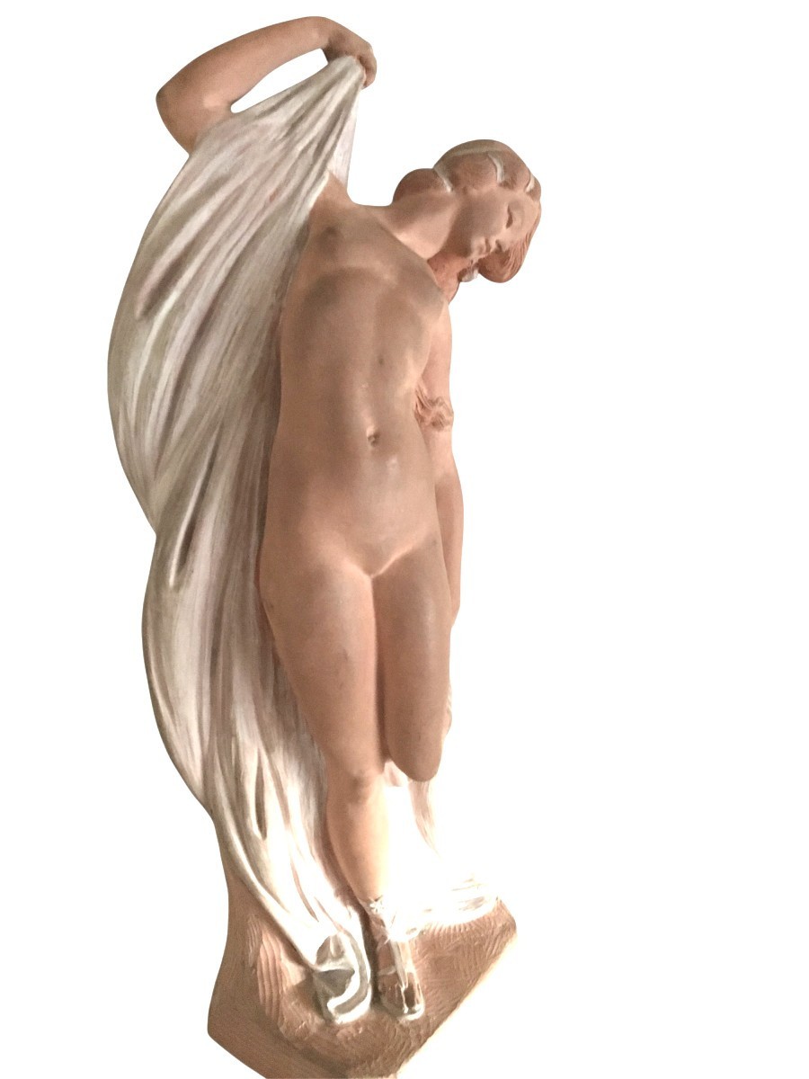 SCULPTURE EN TERRE CUITE, FEMME NUE AU DRAPÉ, DE JOÉ DESCOMPS DIT CORMI-photo-4