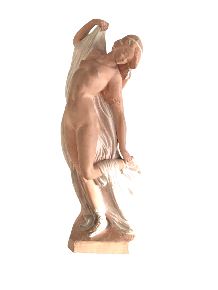 SCULPTURE EN TERRE CUITE, FEMME NUE AU DRAPÉ, DE JOÉ DESCOMPS DIT CORMI