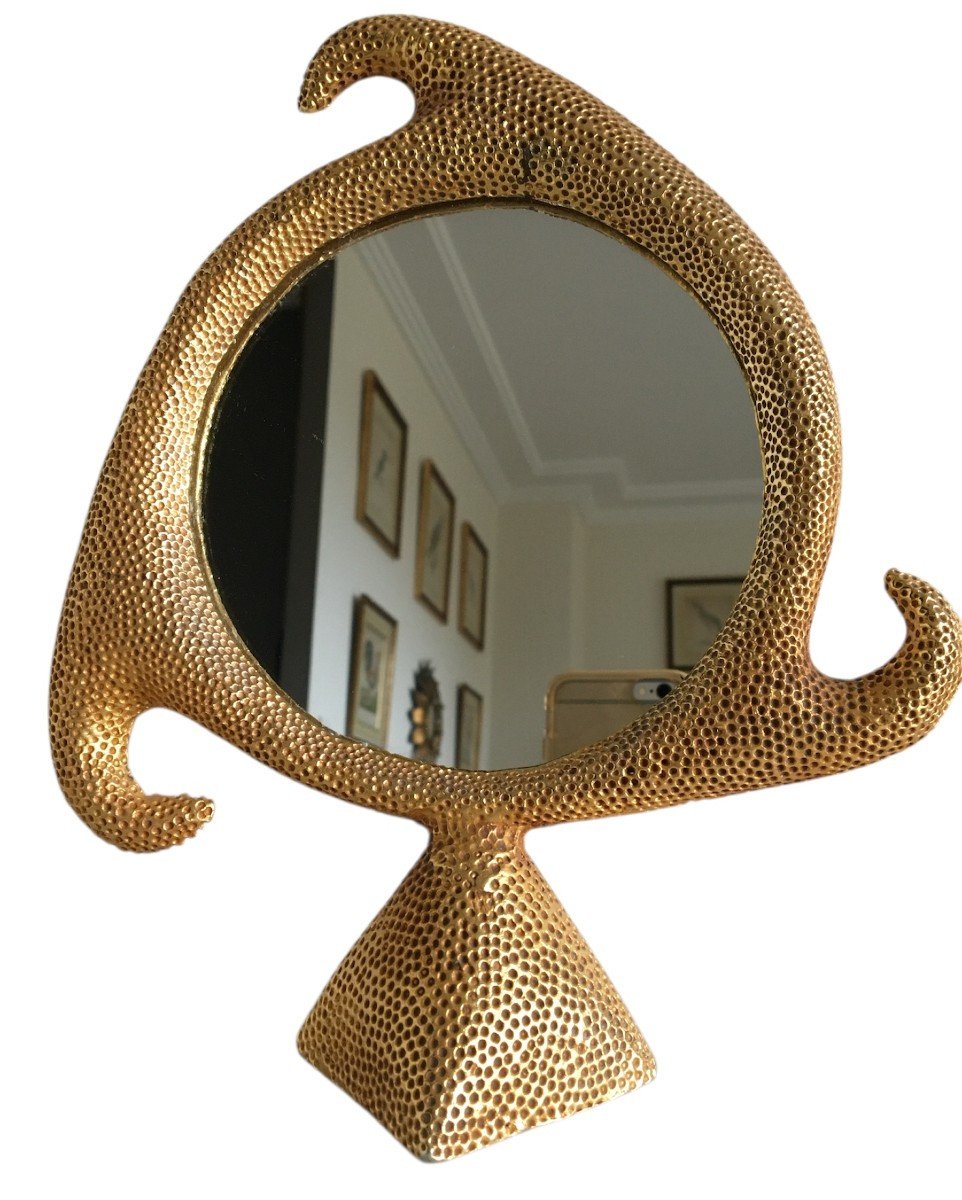 Miroir en bronze doré, signé Stéphane Galerneau (1993)-photo-1