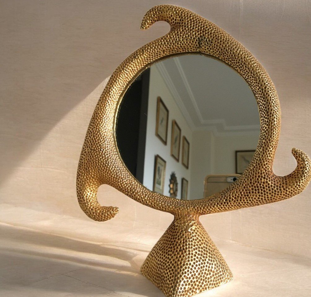 Miroir en bronze doré, signé Stéphane Galerneau (1993)-photo-2