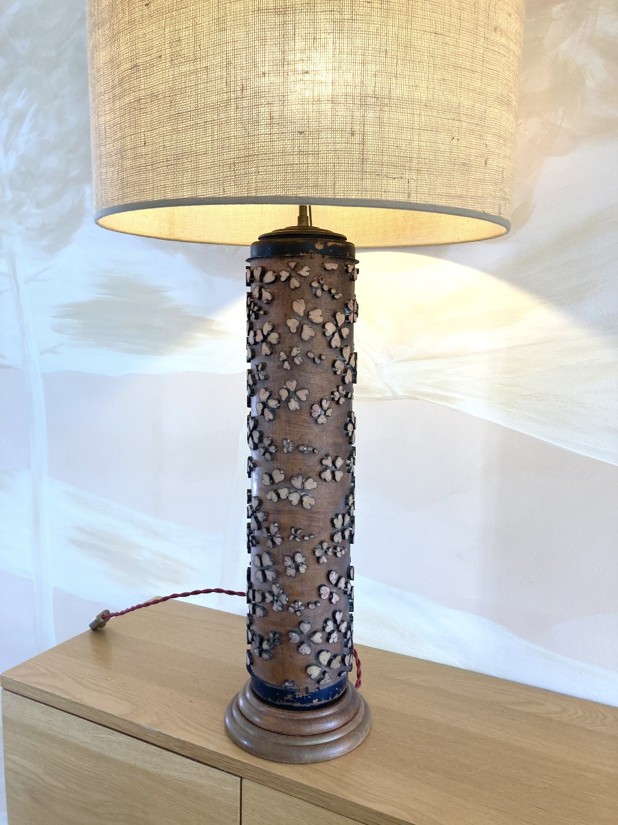 Lampe rouleau d'impression, Bois et Laiton, Fin 19ème-photo-2