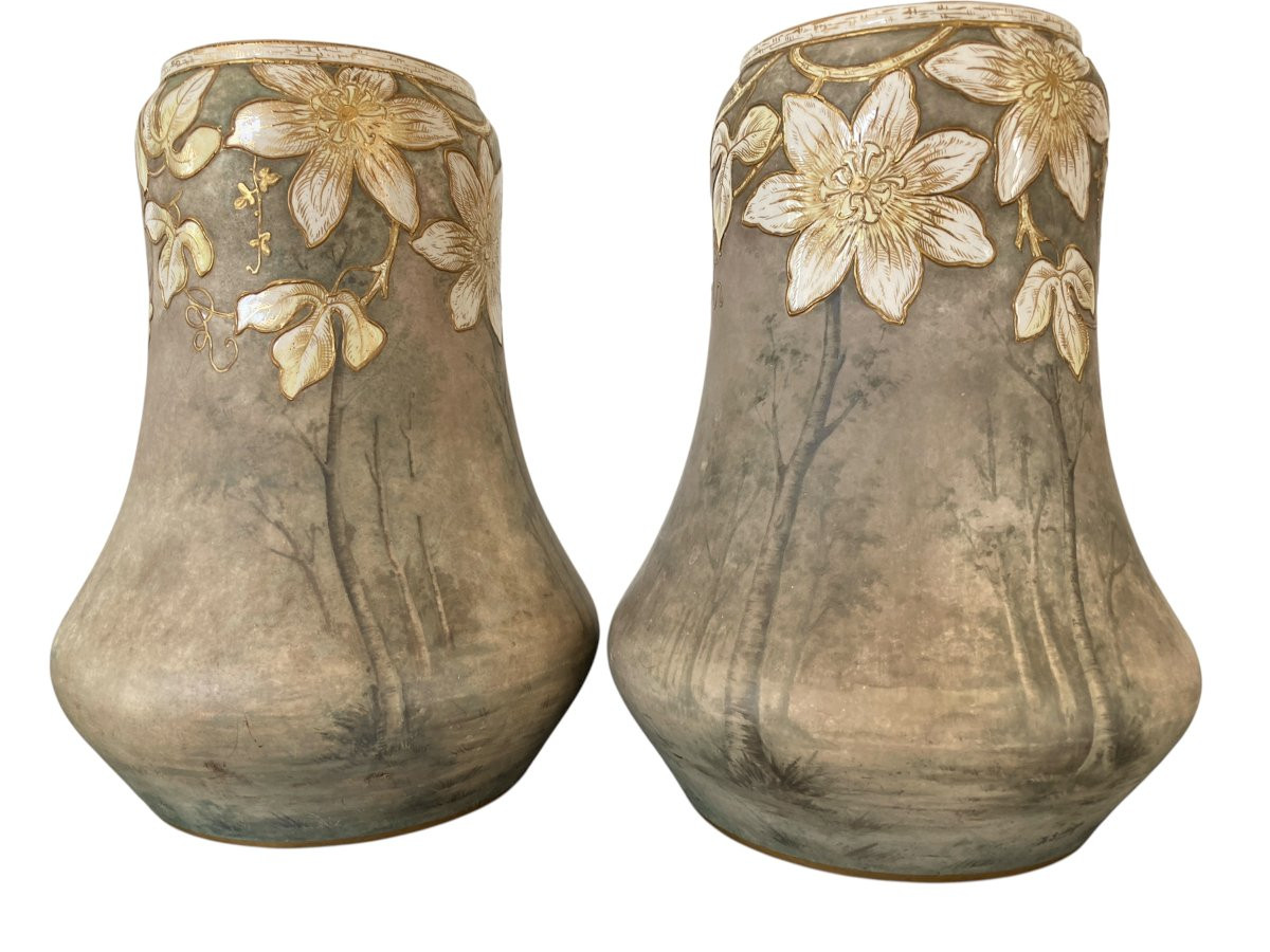 Paire de vases en Céramique, Signé Franz Anton Mehlen, Art Nouveau-photo-3