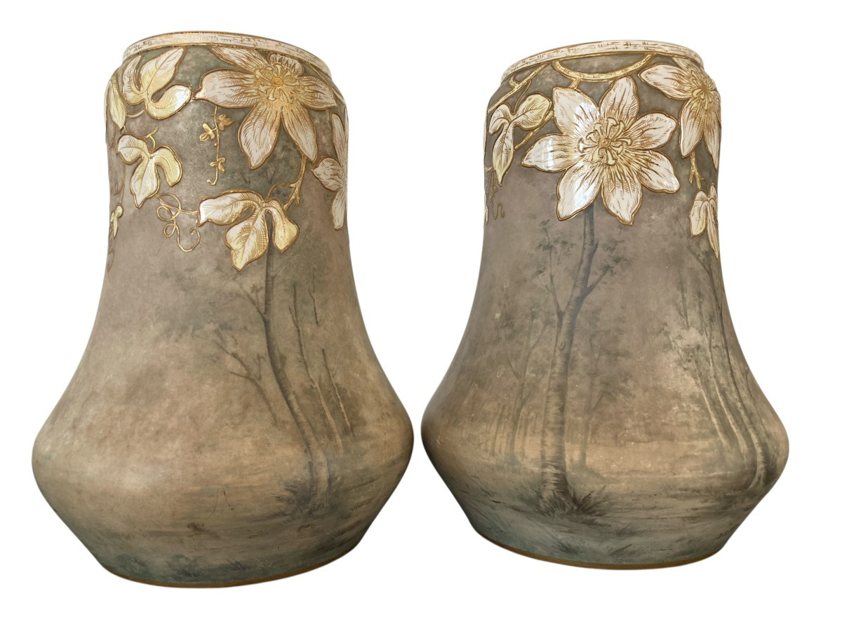Paire de vases en Céramique, Signé Franz Anton Mehlen, Art Nouveau