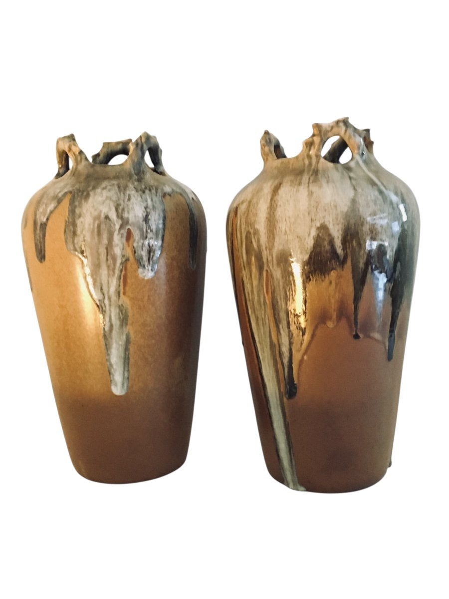 Paire de vases en Grès, Signé, Années 1950/60-photo-2