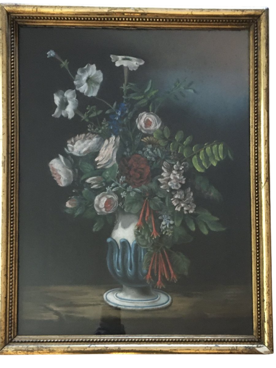 Pastel d'un bouquet de Fleurs, Napoléon lll, 19ème-photo-2